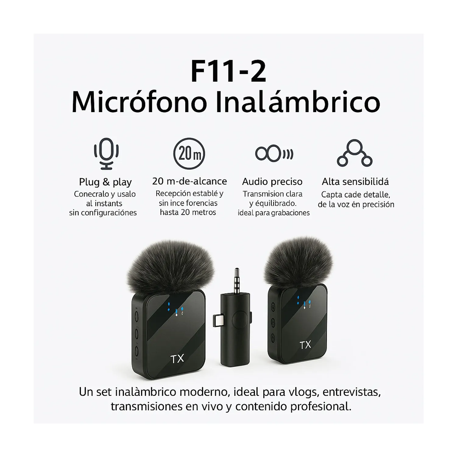 Micrófonos Inalámbricos Solaperos Recargables Dual 2 en 1 Profesional