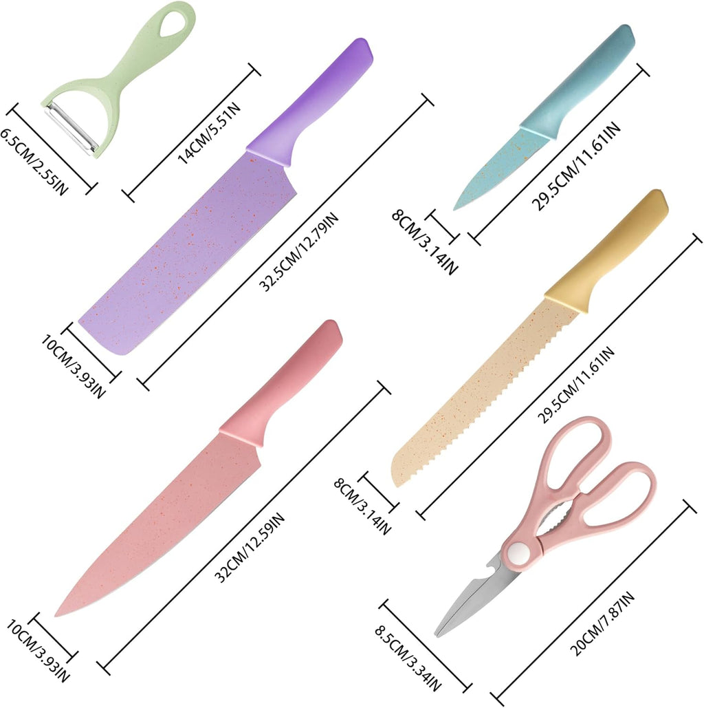 Juego de Cuchillos de Cocina Multicolor – Set de 6 Piezas con Revestimiento Antiadherente