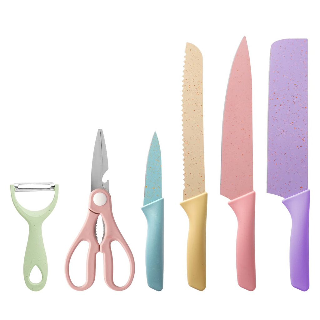 Juego de Cuchillos de Cocina Multicolor – Set de 6 Piezas con Revestimiento Antiadherente