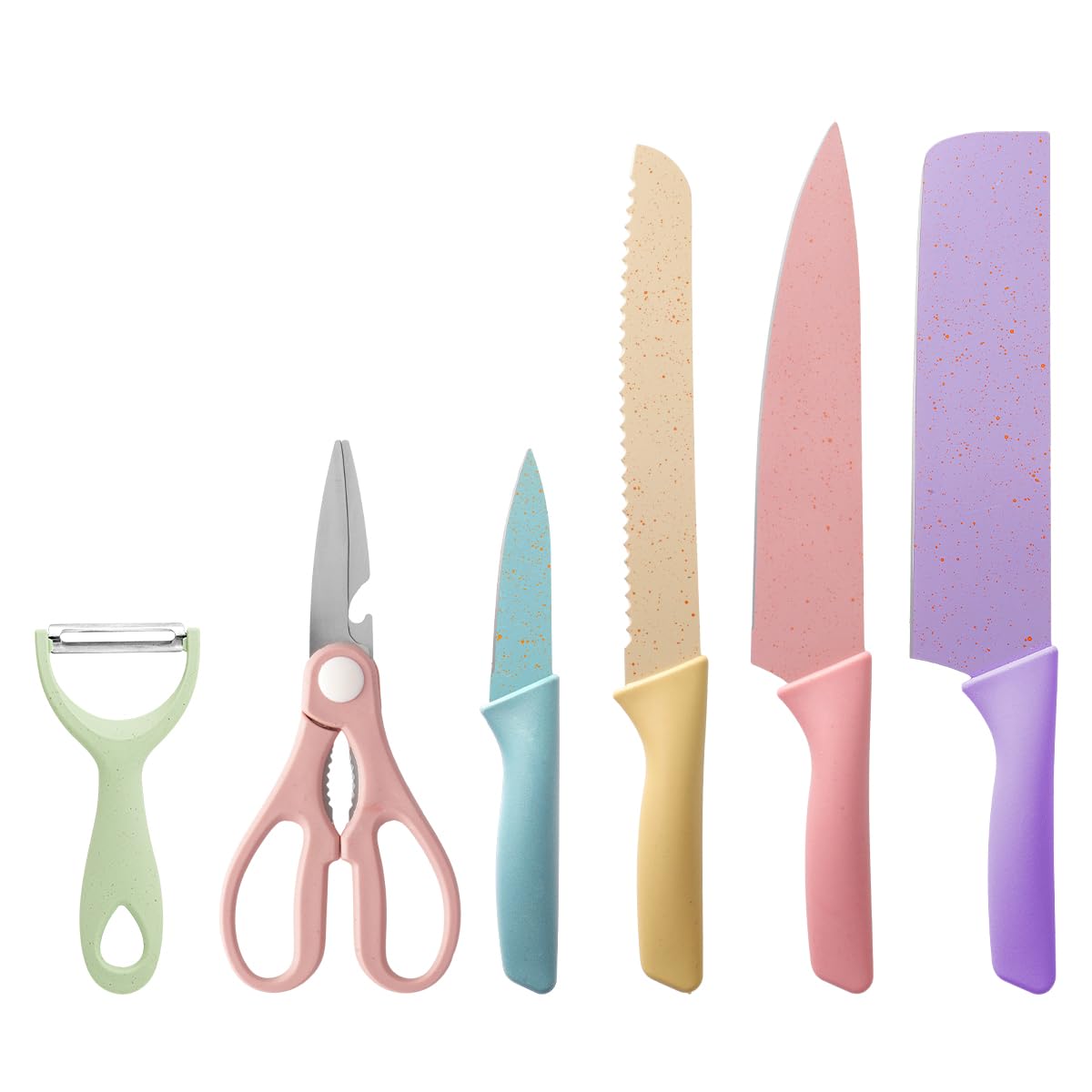 Juego de Cuchillos de Cocina Multicolor – Set de 6 Piezas con Revestimiento Antiadherente
