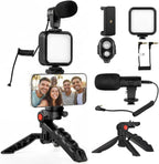 Kit de Vlogging 6 en 1 para Smartphone – Micrófono + Luz LED + Trípode
