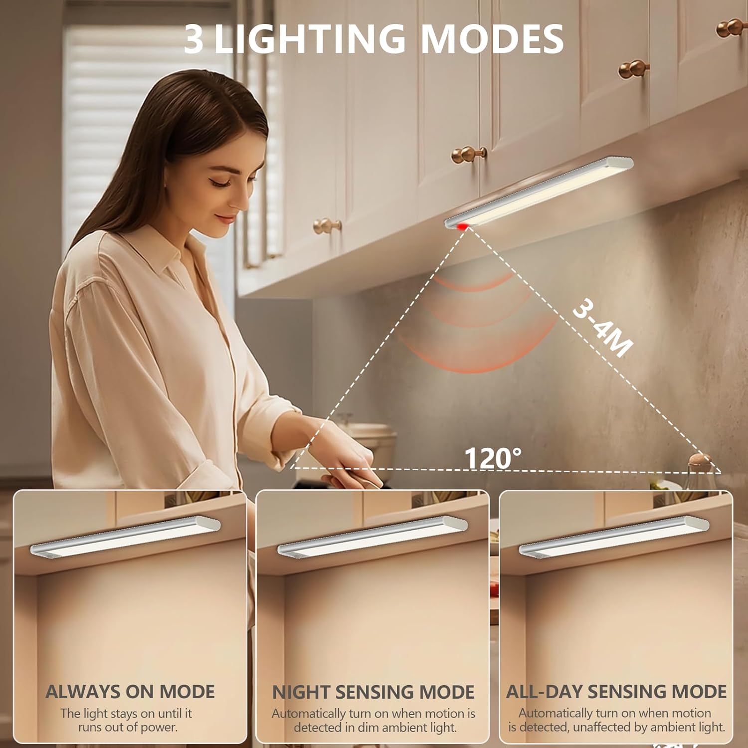 Luz LED para Debajo de Gabinetes con Sensor de Movimiento – 3 Modos de Iluminación