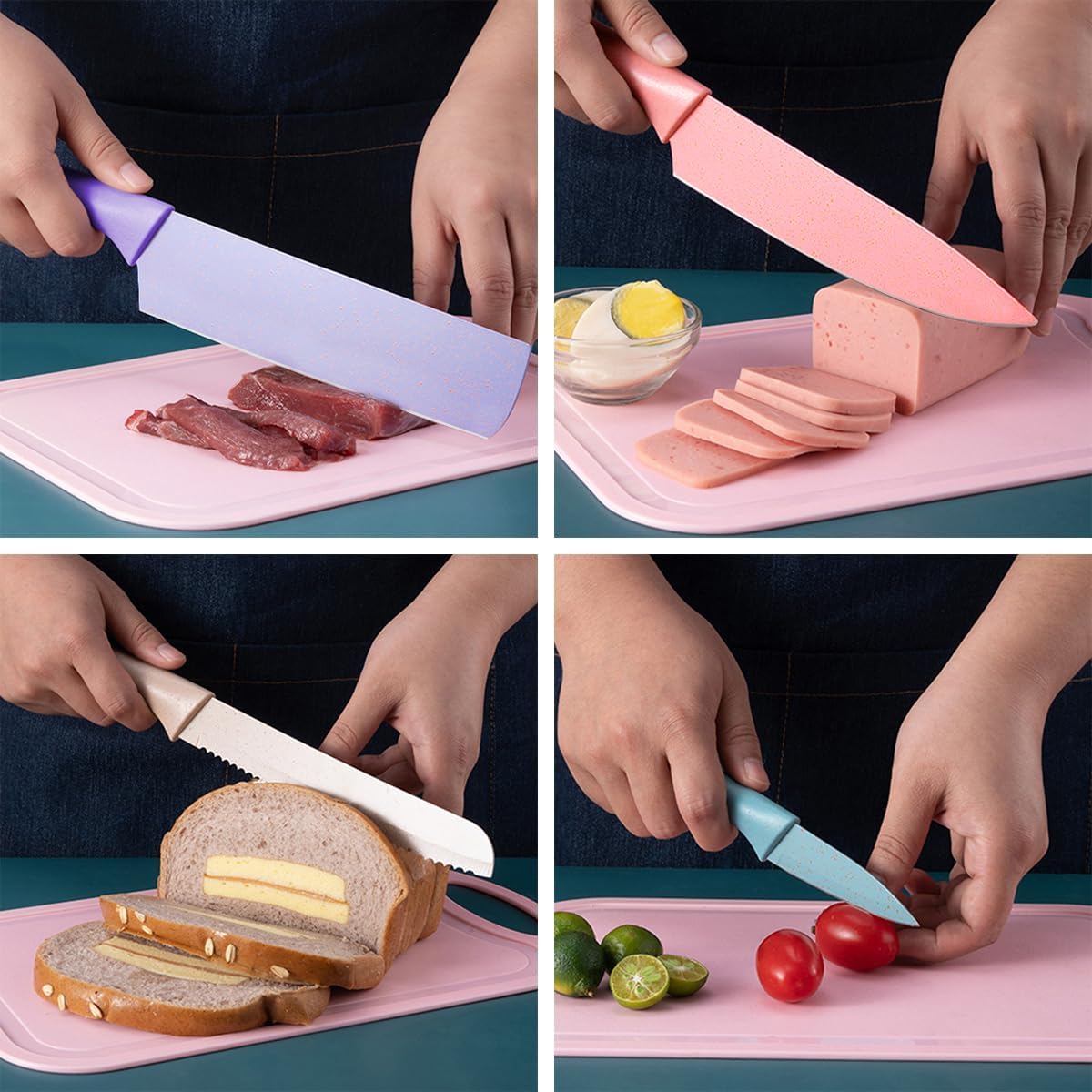 Juego de Cuchillos de Cocina Multicolor – Set de 6 Piezas con Revestimiento Antiadherente